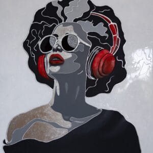 Red, White, Black and Music. Textured Painting. Pop Art Portrait