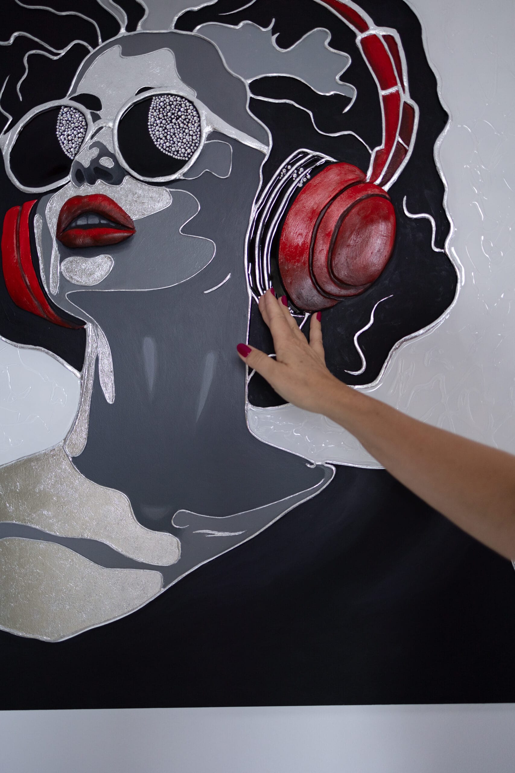 Red, White, Black and Music. Textured Painting. Pop Art Portrait - Image 5