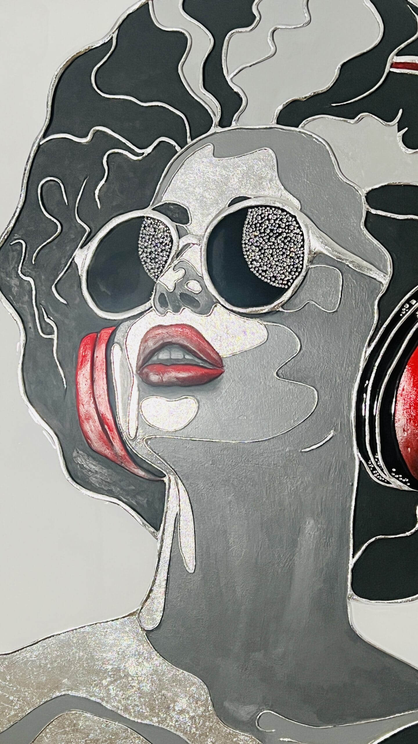 Red, White, Black and Music. Textured Painting. Pop Art Portrait - Image 3
