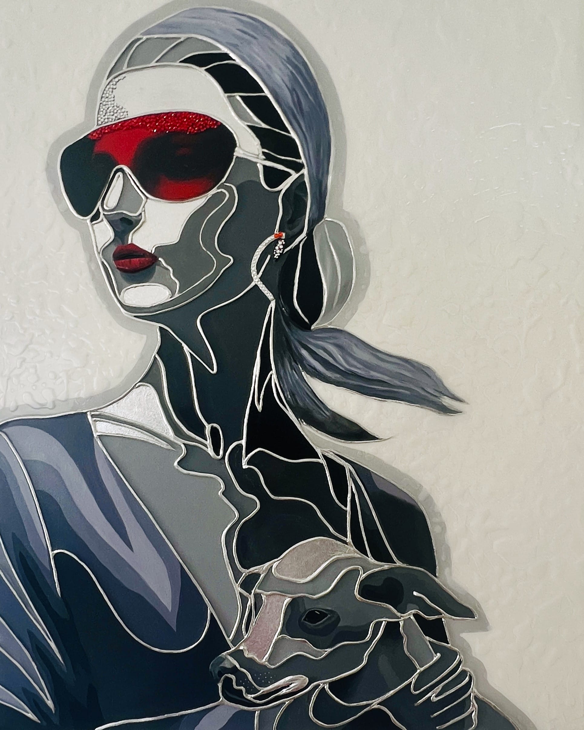 Lady with Dog. Textured Painting. Pop Art Portrait