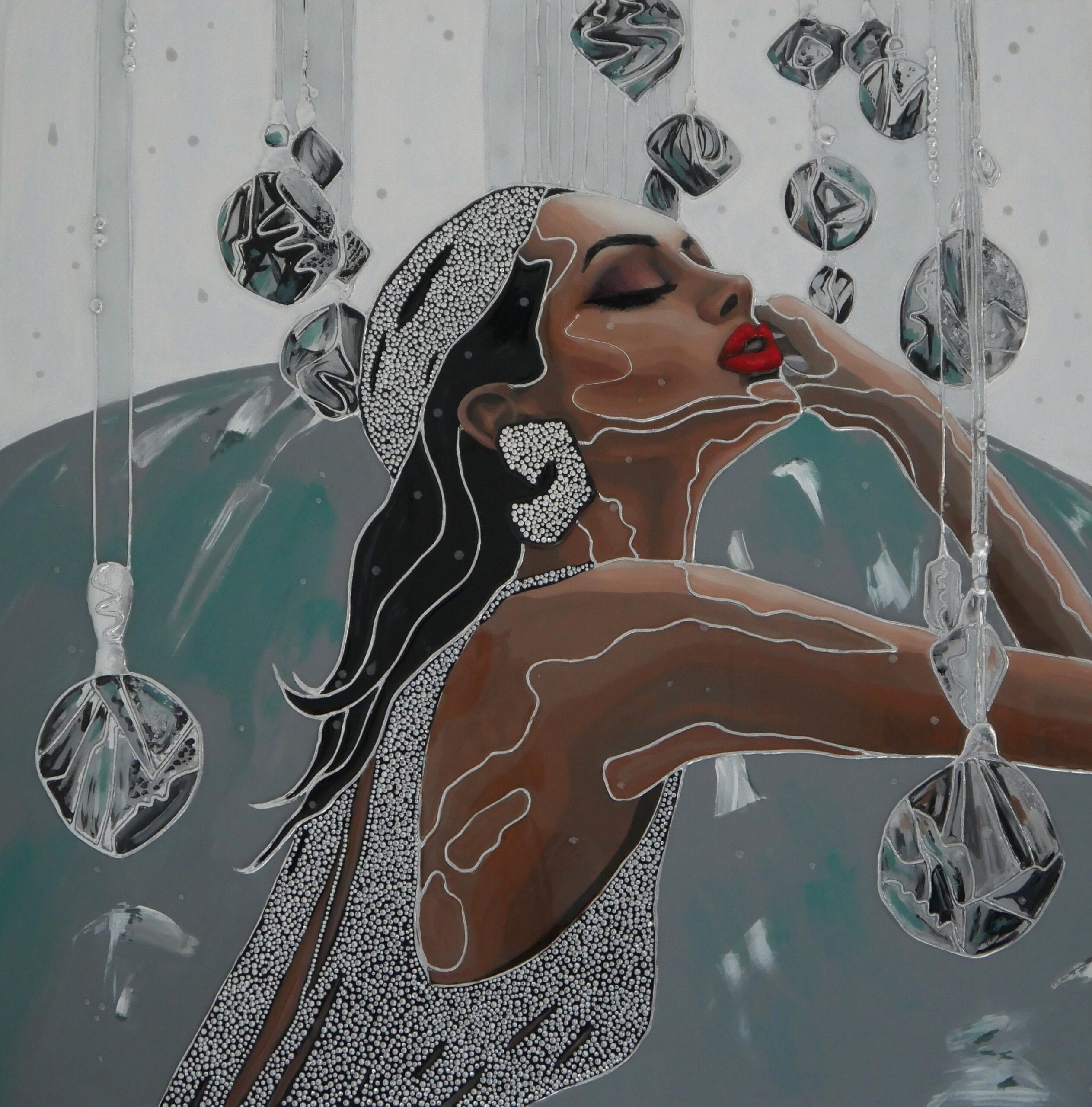 Icon in Spotlight. Lana Ritter Mixed Media Painting In Tiffany-like Colors